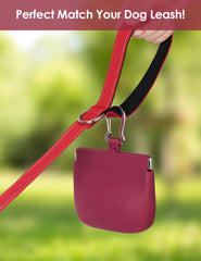RBibei pochette silicone friandises chien rouge durable, résiste aux sorties quotidiennes.