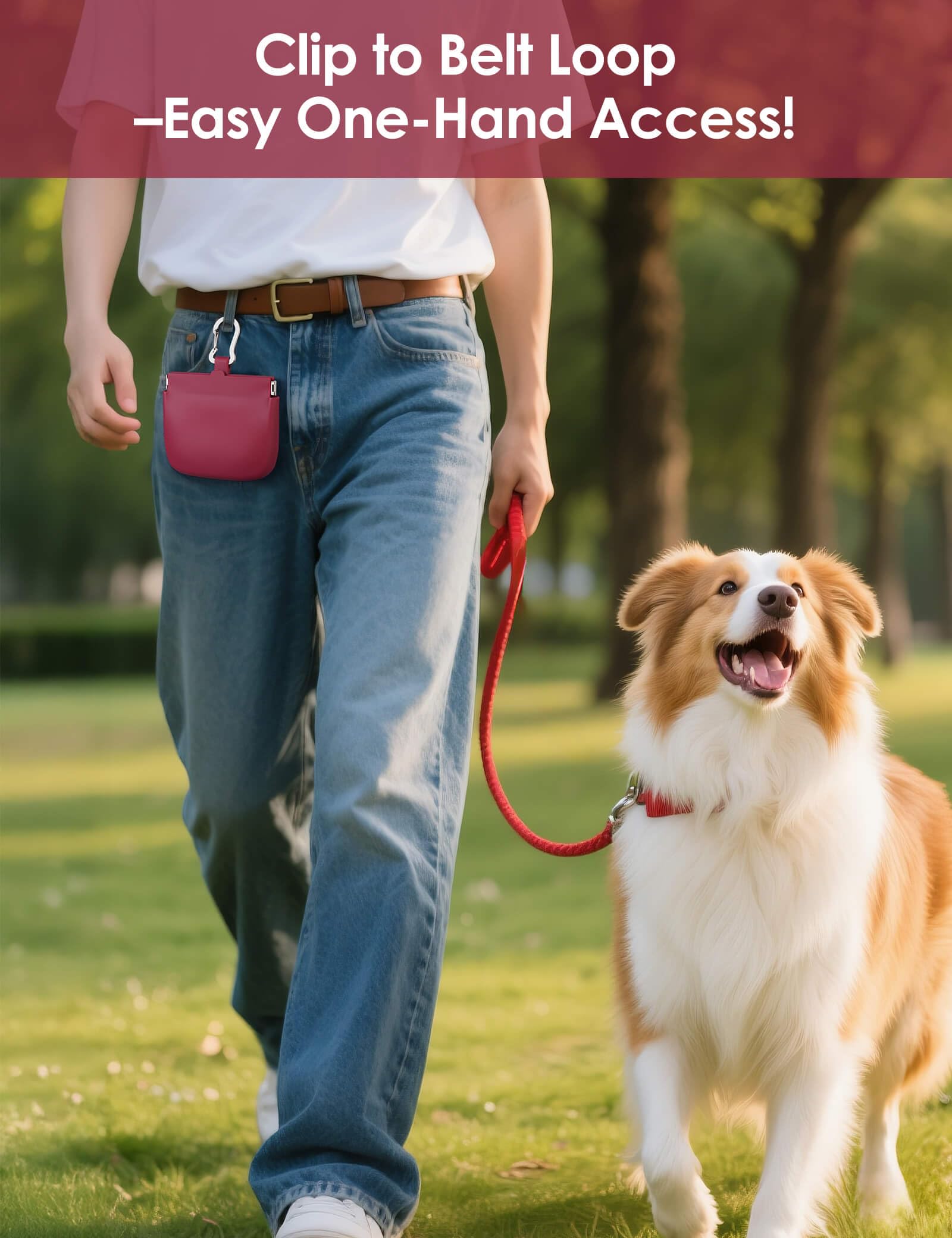 RBibei pochette silicone friandises chien rouge avec mosqueton, fixation sûre sur ceinture.
