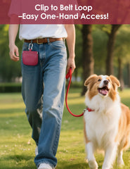 RBibei pochette silicone friandises chien rouge avec mosqueton, fixation sûre sur ceinture.