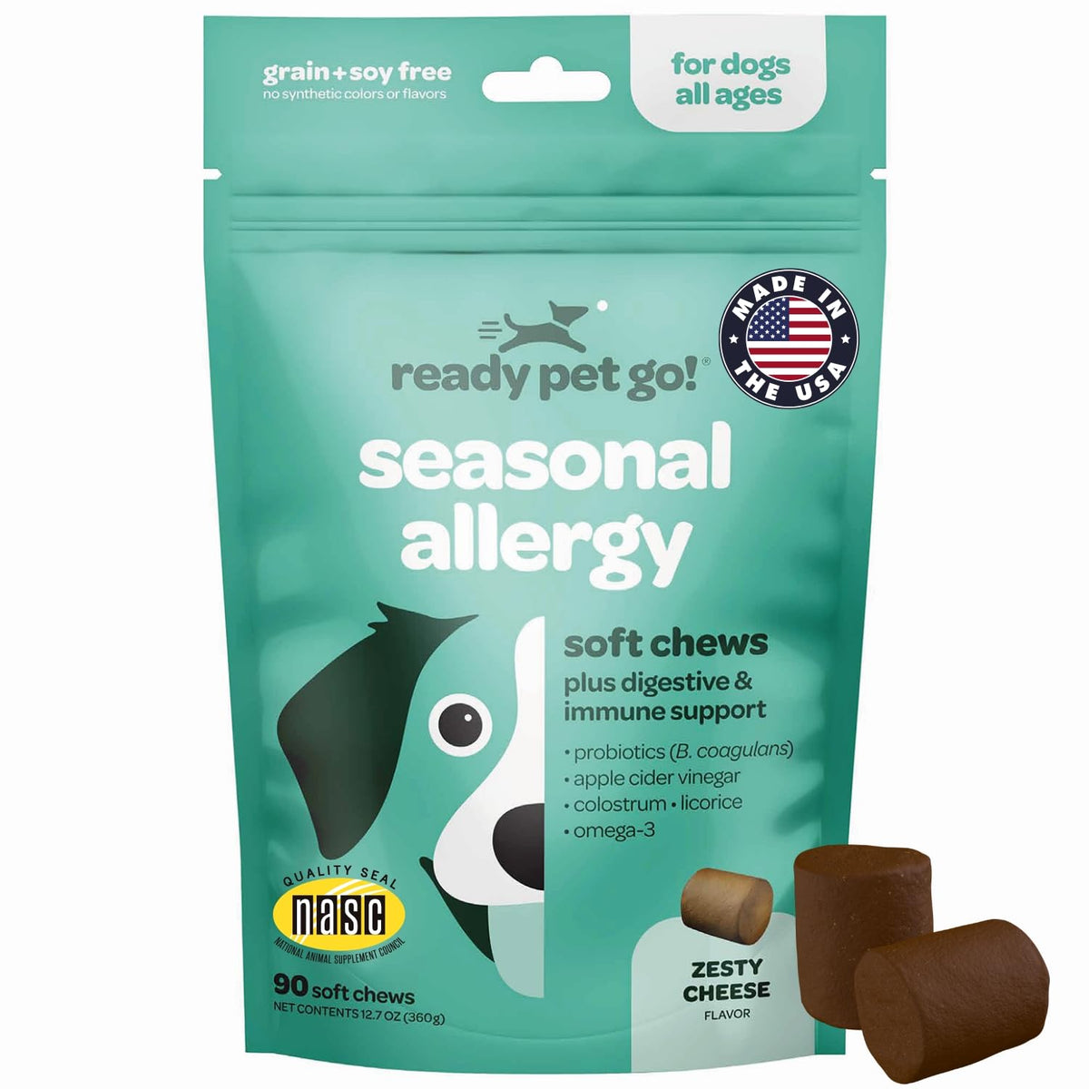 Ready Pet Go! Bonbons immunité chien, soutien potentiel de la peau.