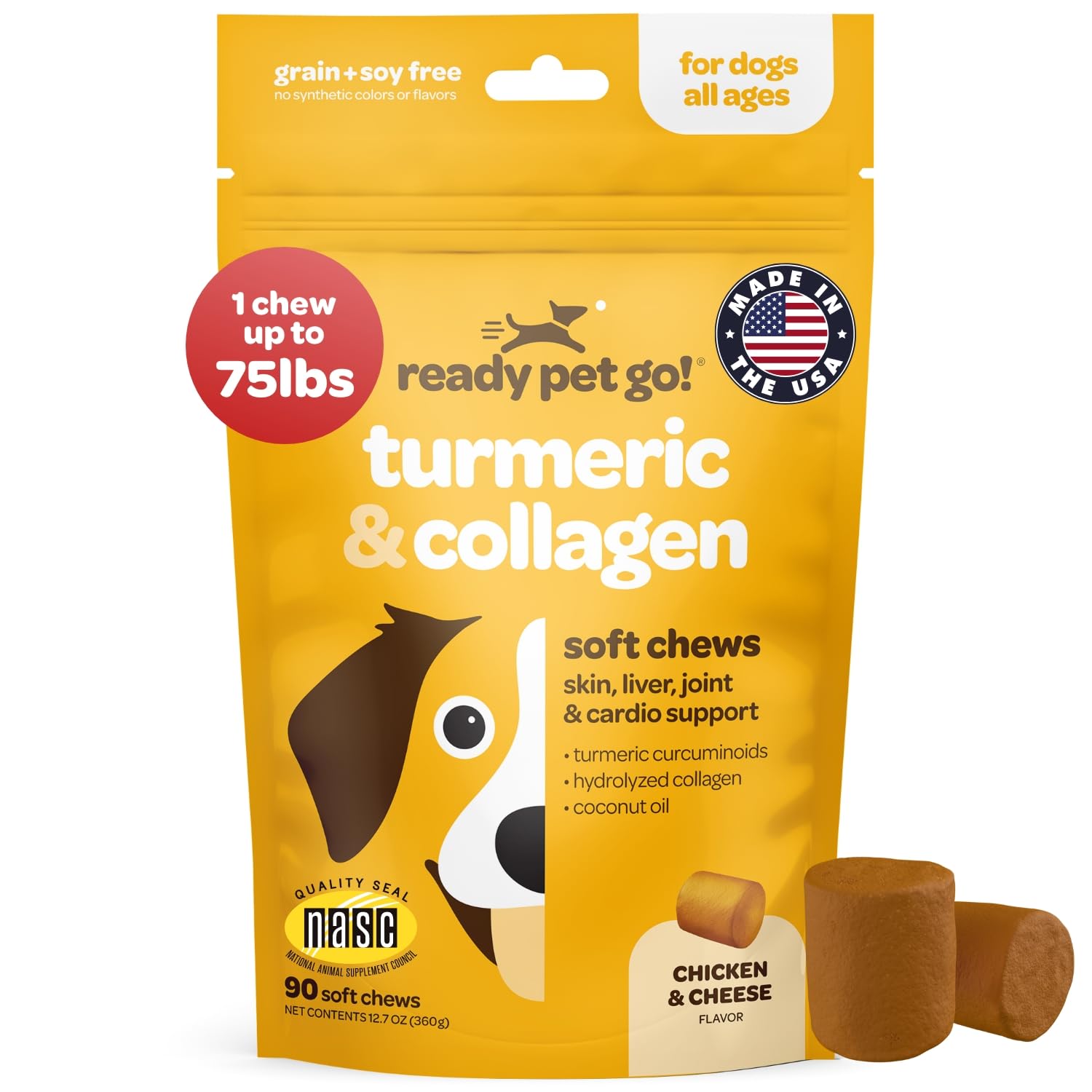 Ready Pet Go! curcuma chien, friandises molles dans la bouteille favorisant la mobilité.