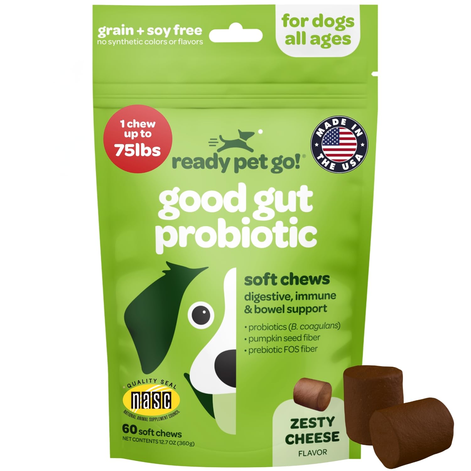 Ready Pet Go friandise-probiotiques-chien, texture agréable et soutien digestif.