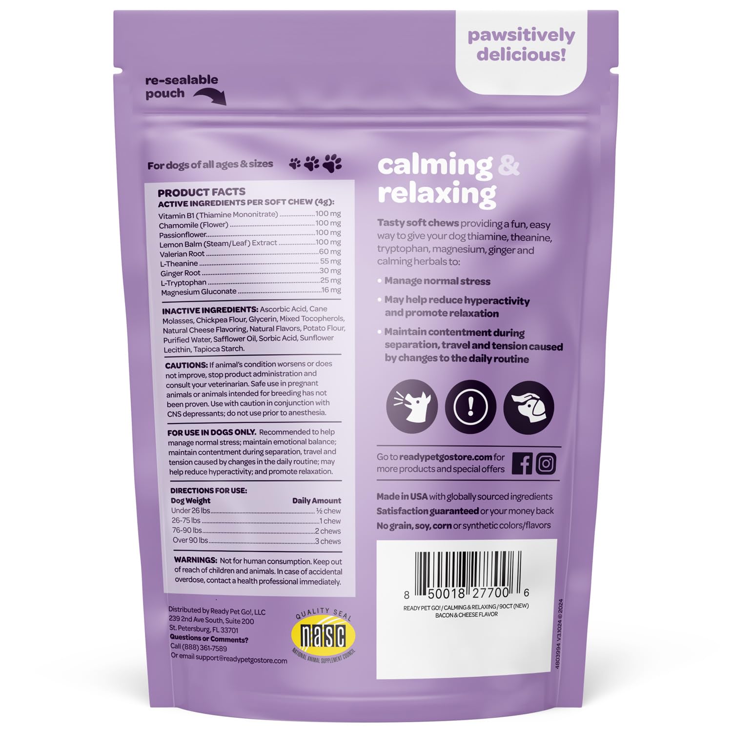 Ready Pet Go! ingrédients herbaux — relaxation naturelle pour chiens.
