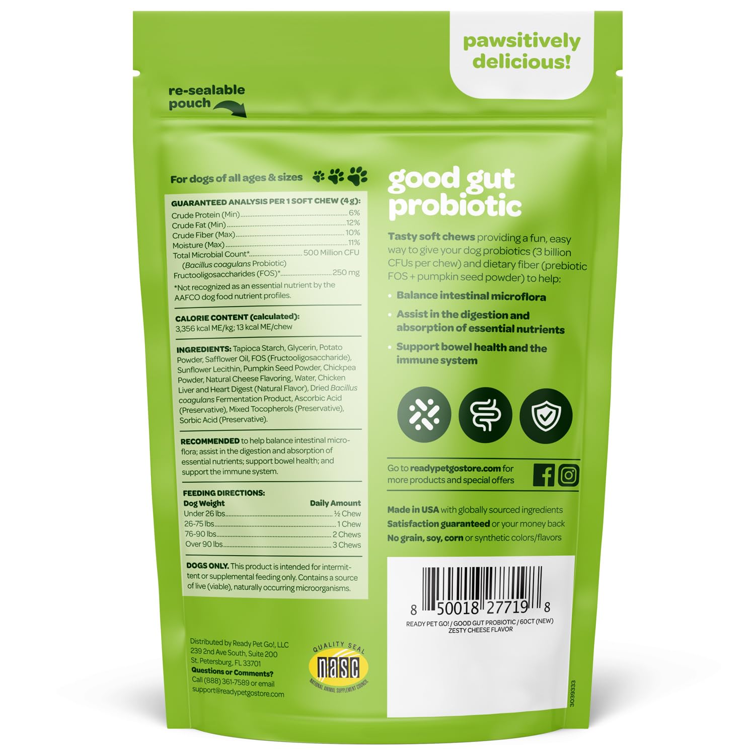 Ready Pet Go saveur potiron, friandise probiotique chien, goût appétent.