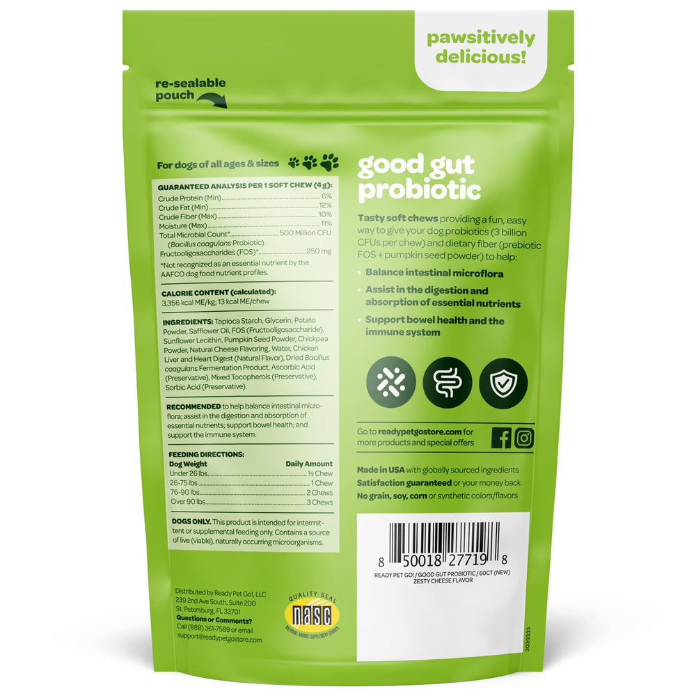 Ready Pet Go saveur potiron, friandise probiotique chien, goût appétent.