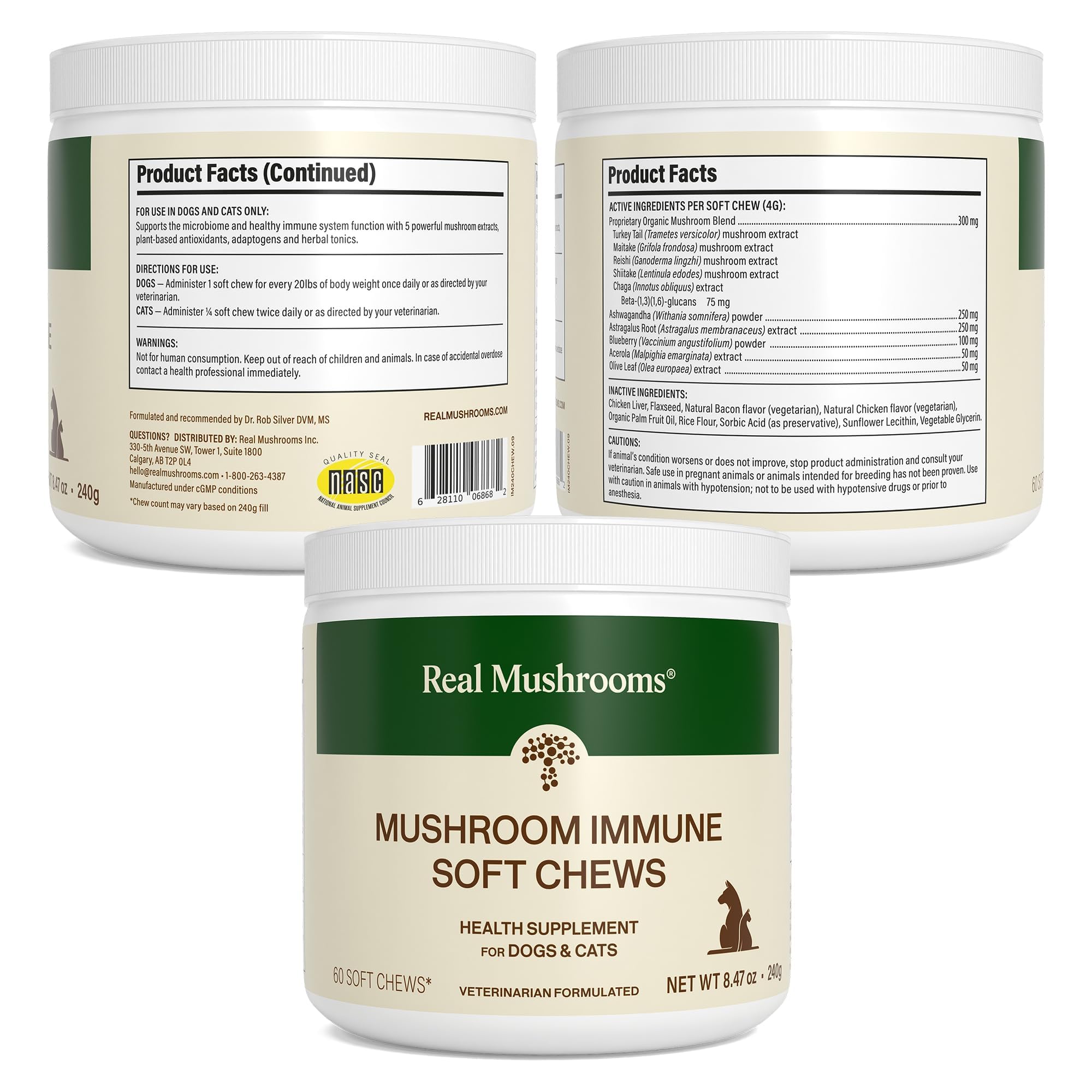 Real Mushrooms - Emballage au design épuré et clair pour le dosage quotidien.