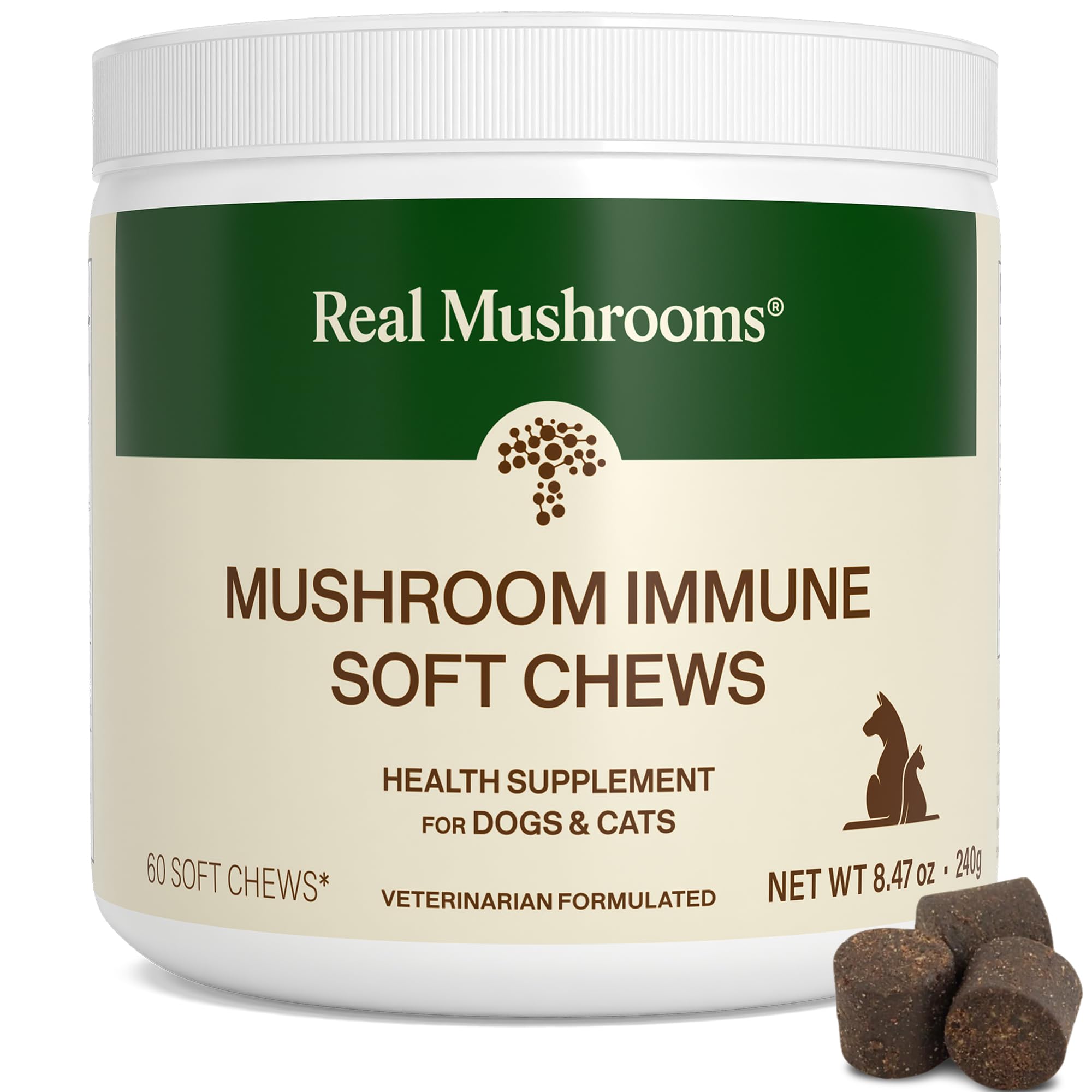 Real Mushrooms Immunité pour animaux: friandises faciles à doser en boîte de 60.