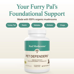 Real Mushrooms Pet Defenders – queue de dindon en poudre, soutien immunitaire quotidien.