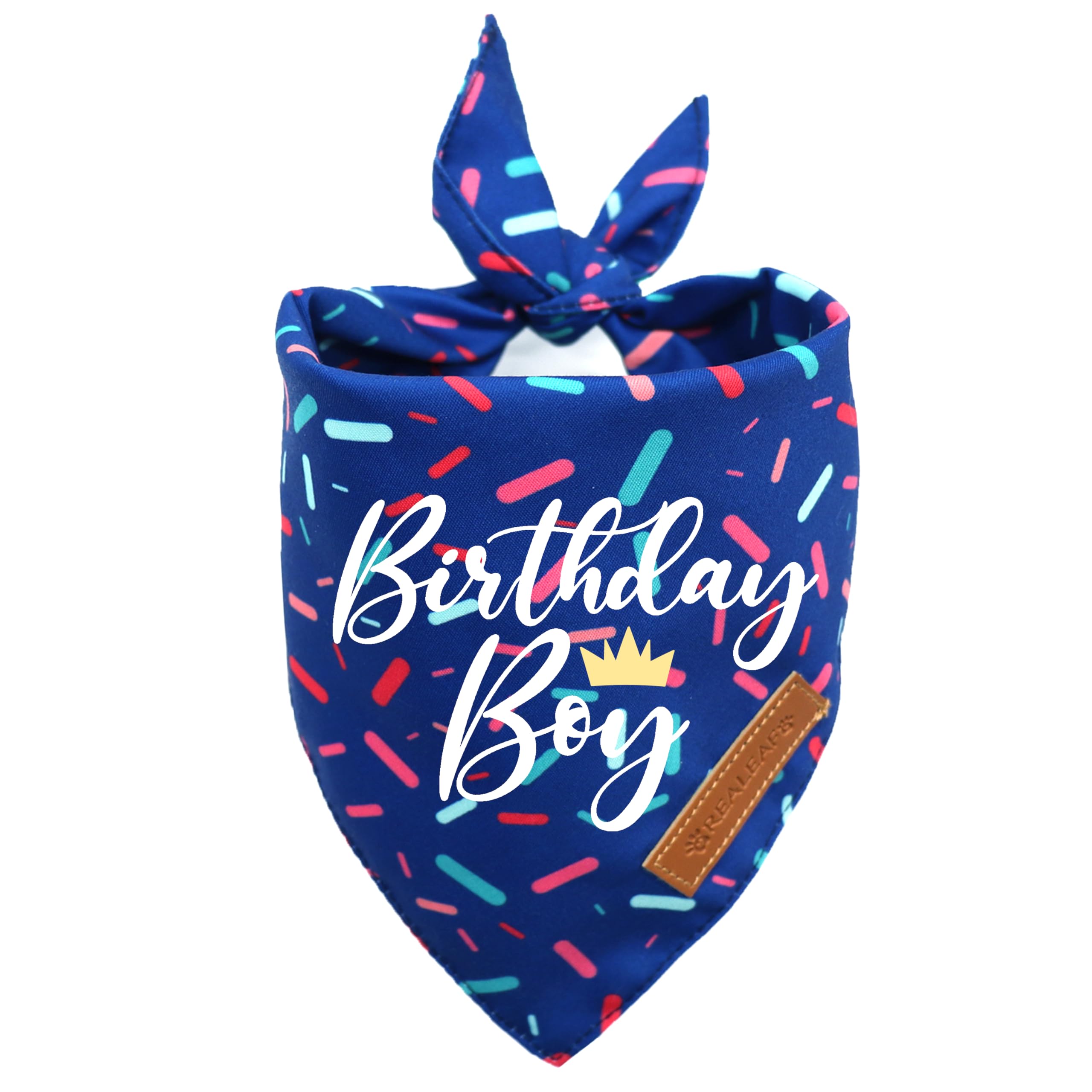 Bandana anniversaire Realeaf bleu petit, parfait pour photo et câlins.