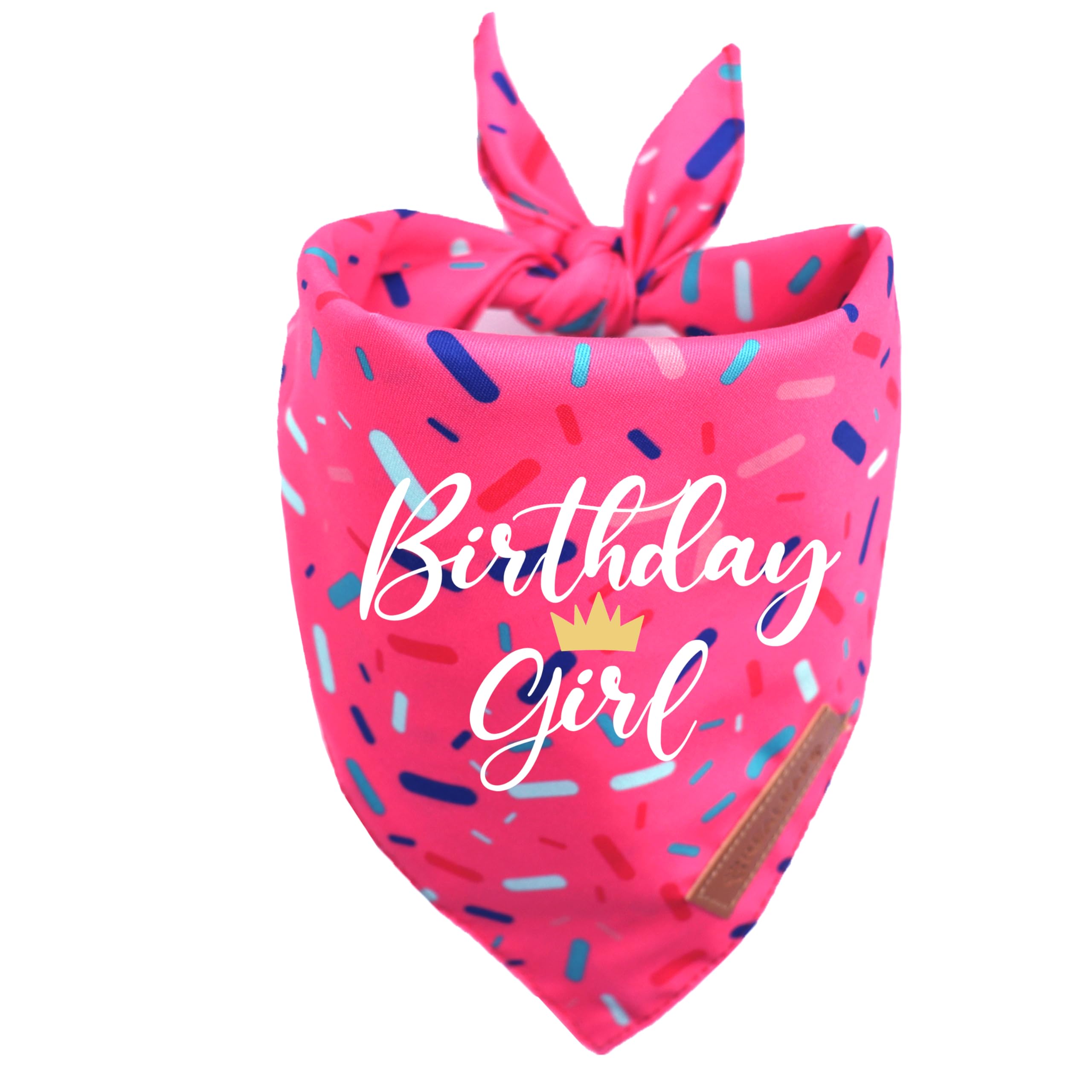 Bandana Realeaf anniversaire chien rose, doublure durable pour aventures quotidiennes.