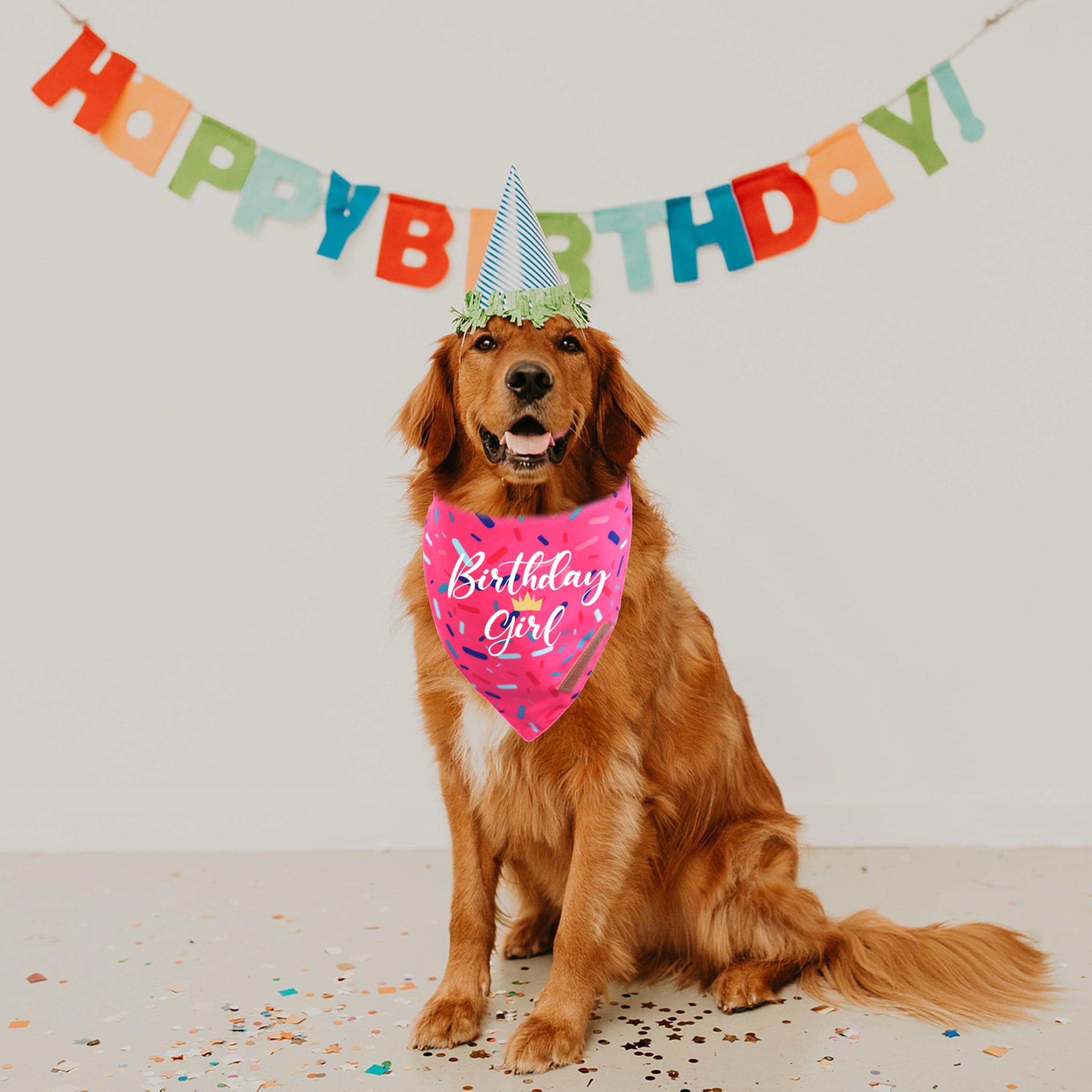 Emballage simple Realeaf bandana anniversaire chien rose prêt à offrir.