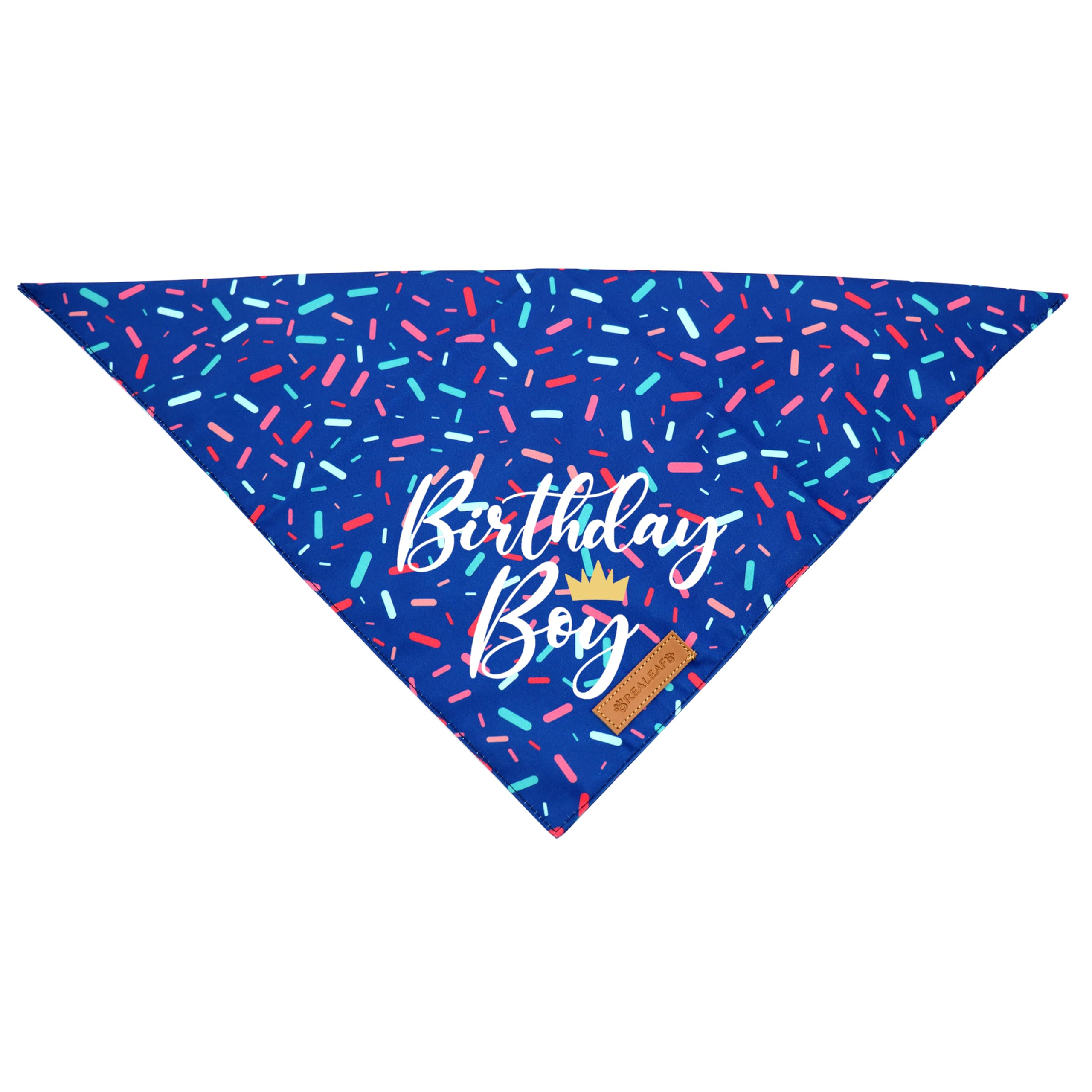 Bandana d’anniversaire Realeaf bleu grand, design festif et élégant pour les fêtes.