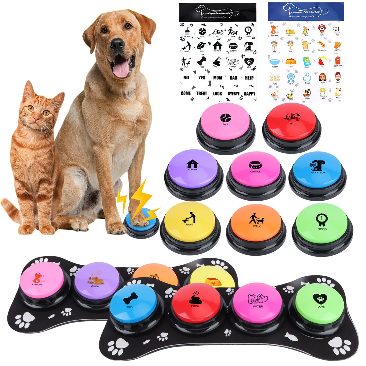REAQUE boutons-communication-chien-ensemble-8-couleurs facilitant l'expression des besoins.