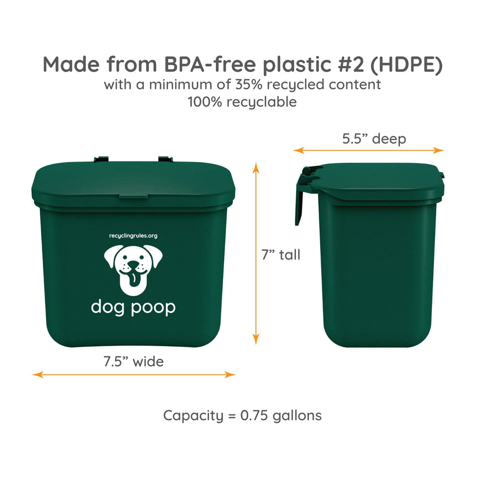 Poubelle Recycling Rules vert conçue pour un accrochage extérieur sûr.