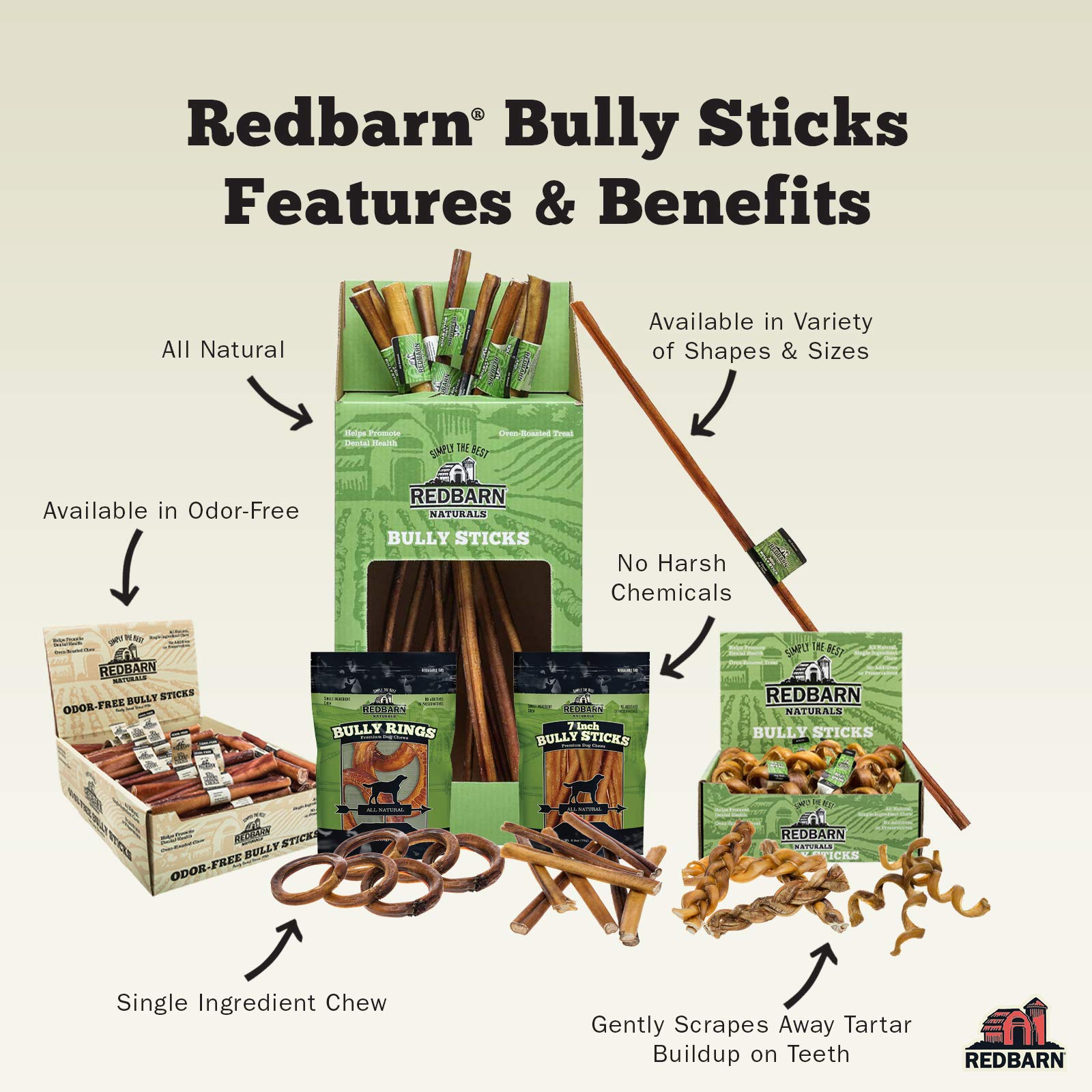 Barres bully Redbarn sans hormones et sans additifs artificiels, viande de bœuf naturelle.