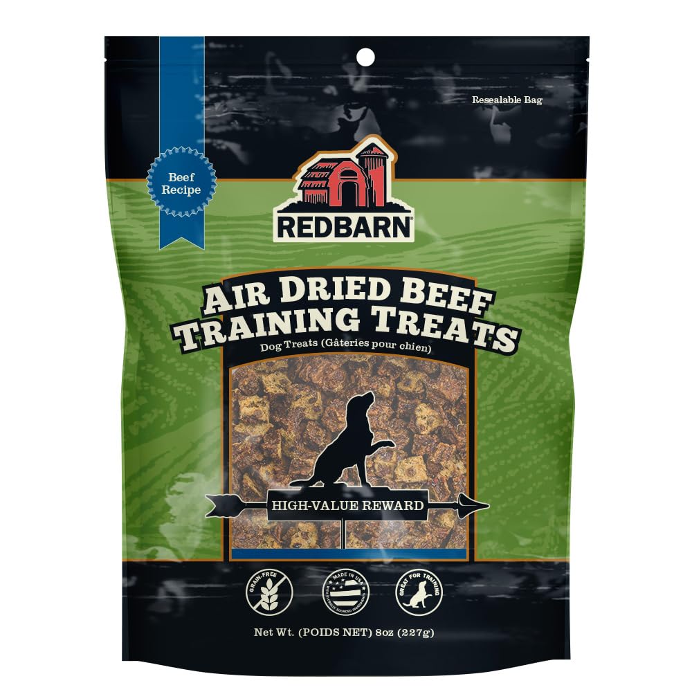 Friandises d'entraînement Redbarn au boeuf en sachet de 8 oz refermable.