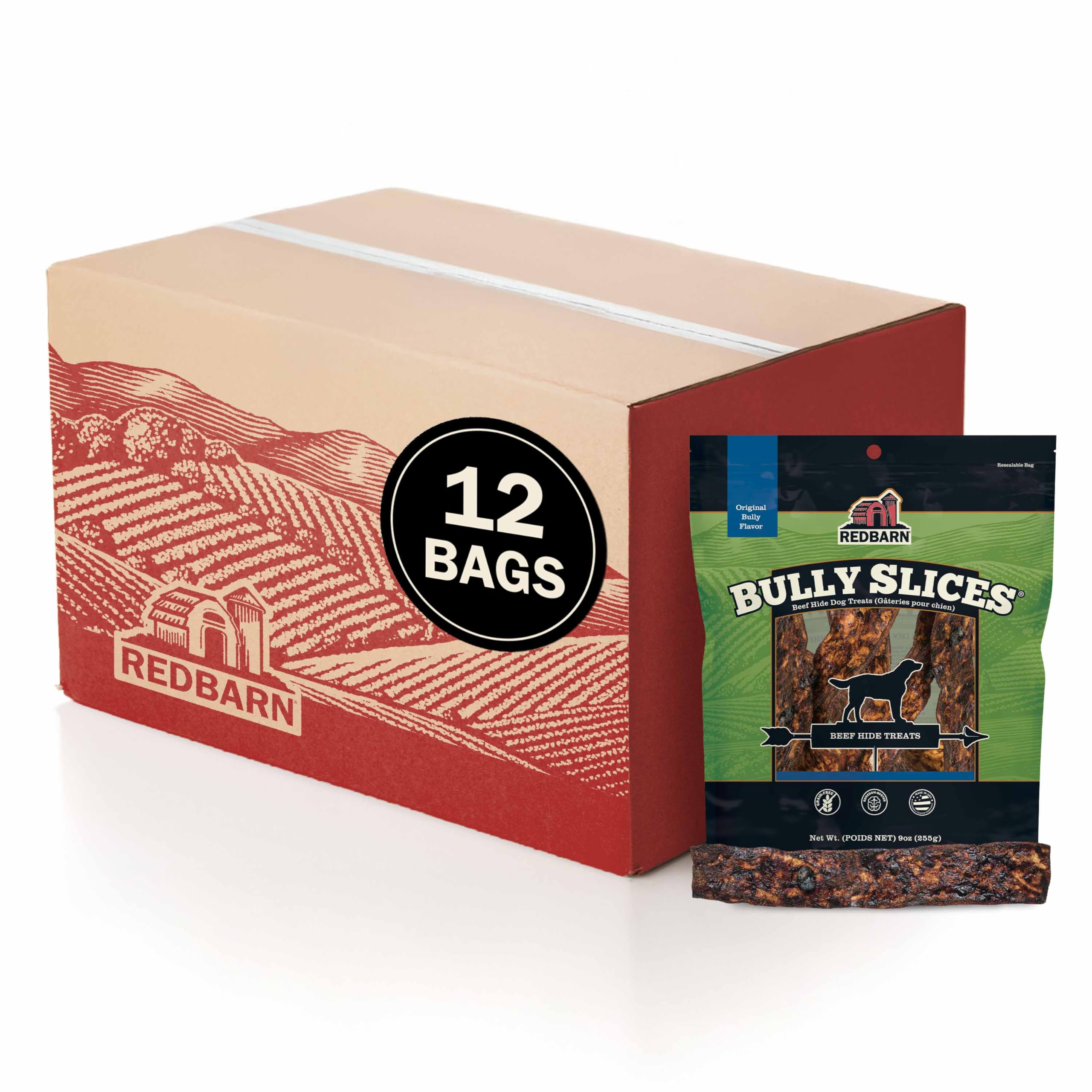 Redbarn Bully Slices boeuf-original, friandise naturelle pour chien, goût riche et durable.