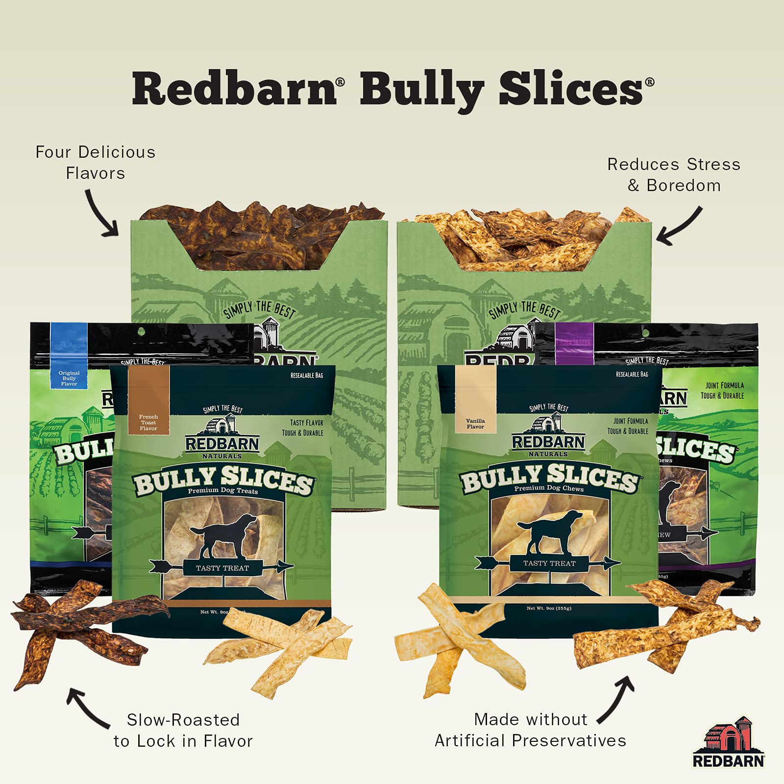 Ingrédients glucosamine Redbarn Bully Slices suggérant un soutien potentiel pour les articulations.