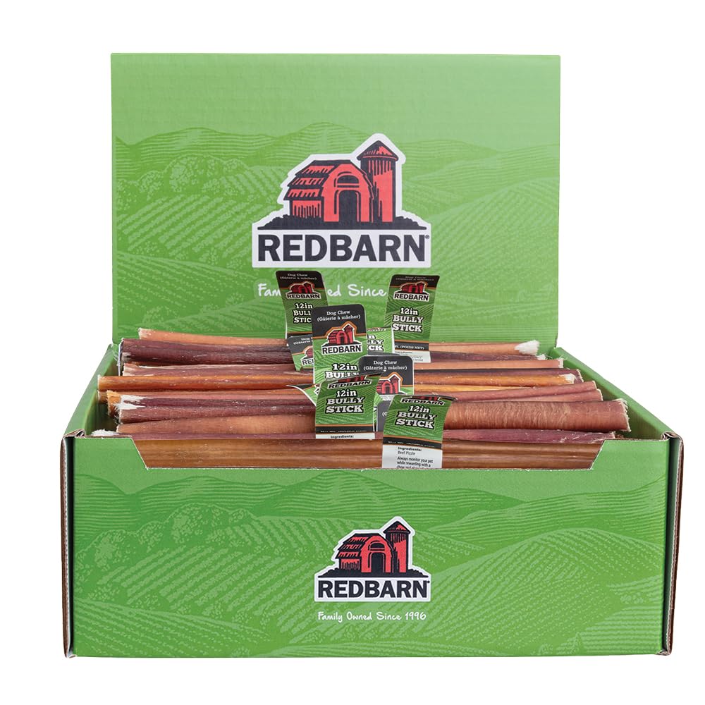 Redbarn Bully Stick 12 pouces, emballage cas 35, pratique pour grands chiens.