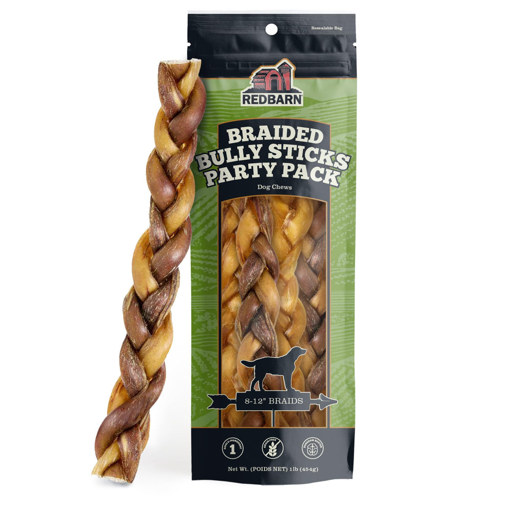 Bâtons bully tressés Redbarn 8-12 po, agréable pour mâcher durablement.