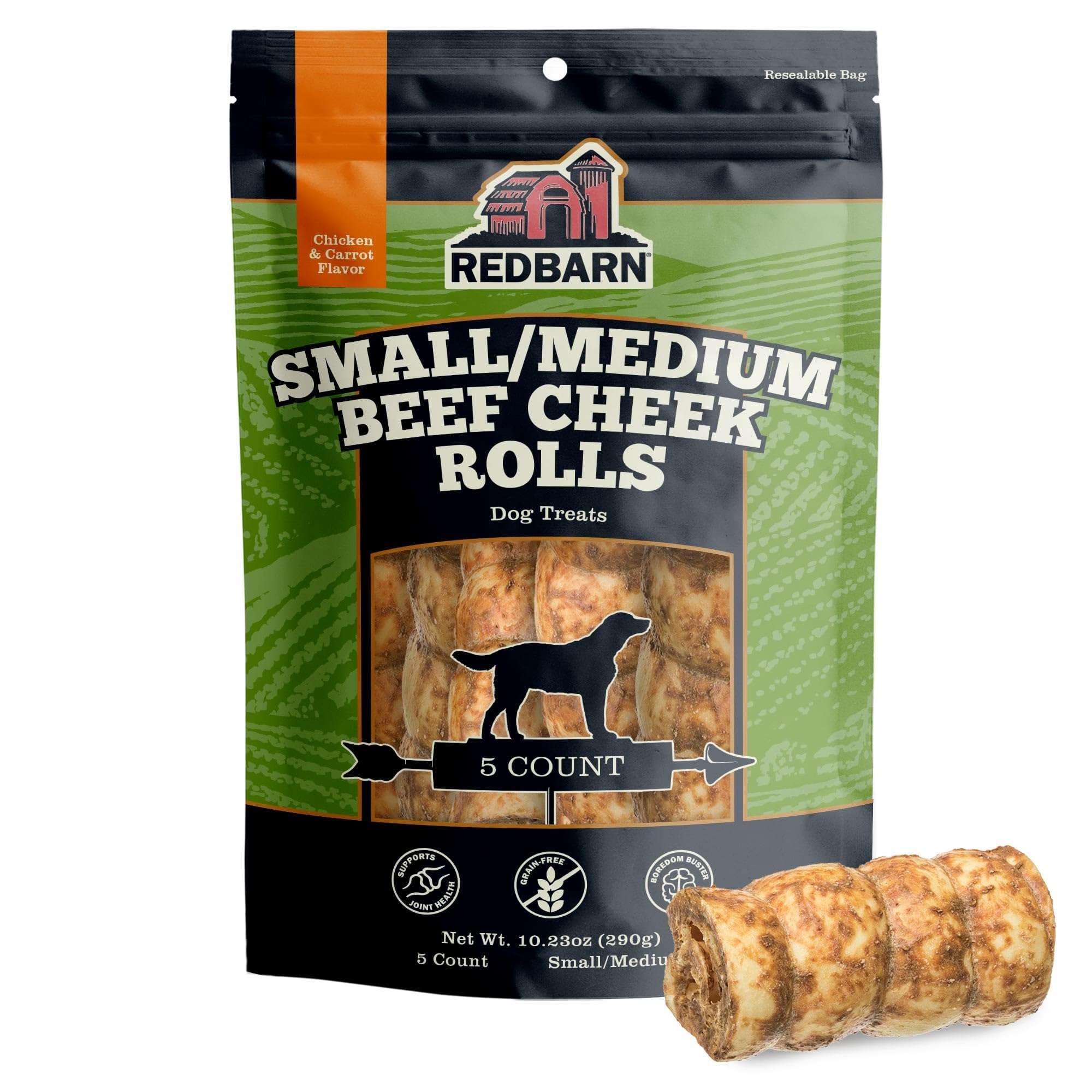 Rouleaux Redbarn de joue de bœuf avec glaçage poulet-carotte, goût délicieux pour chien