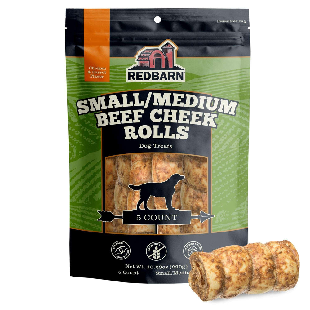 Rouleaux Redbarn de joue de bœuf avec glaçage poulet-carotte, goût délicieux pour chien