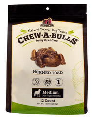 Redbarn Chew-A-Bulls, forme-crapaud, aide à l'hygiène dentaire et au bien-être quotidien du chien.