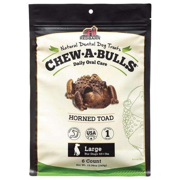 Forme crapaud ludique Redbarn Chew-A-Bulls, facile à mâcher et idéale comme récompense.
