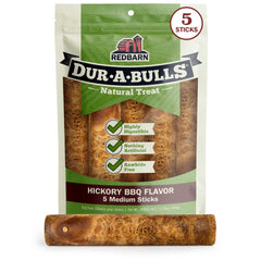 Redbarn Dur-A-Bulls emballage: friandise naturelle sans plastique pour chiens.