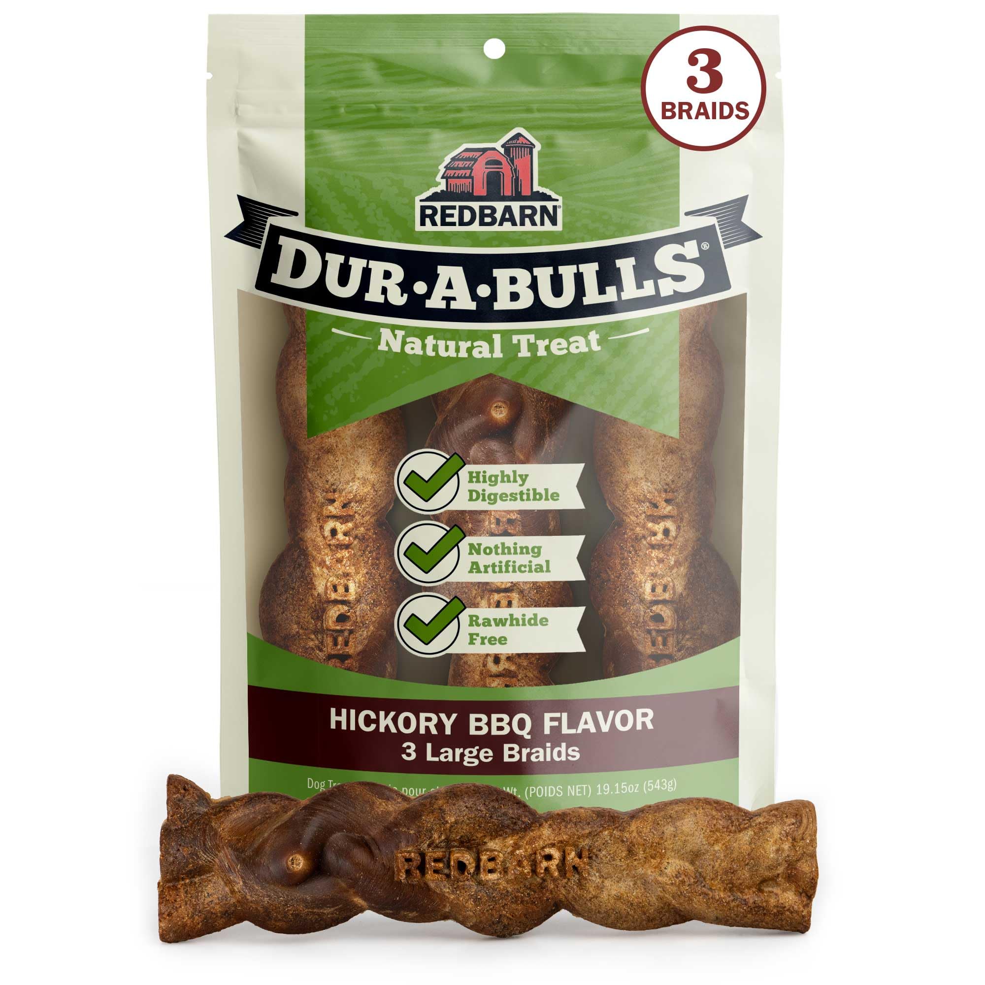 Redbarn Dur-A-Bulls torsade hickory gros, mastication durable pour chien.