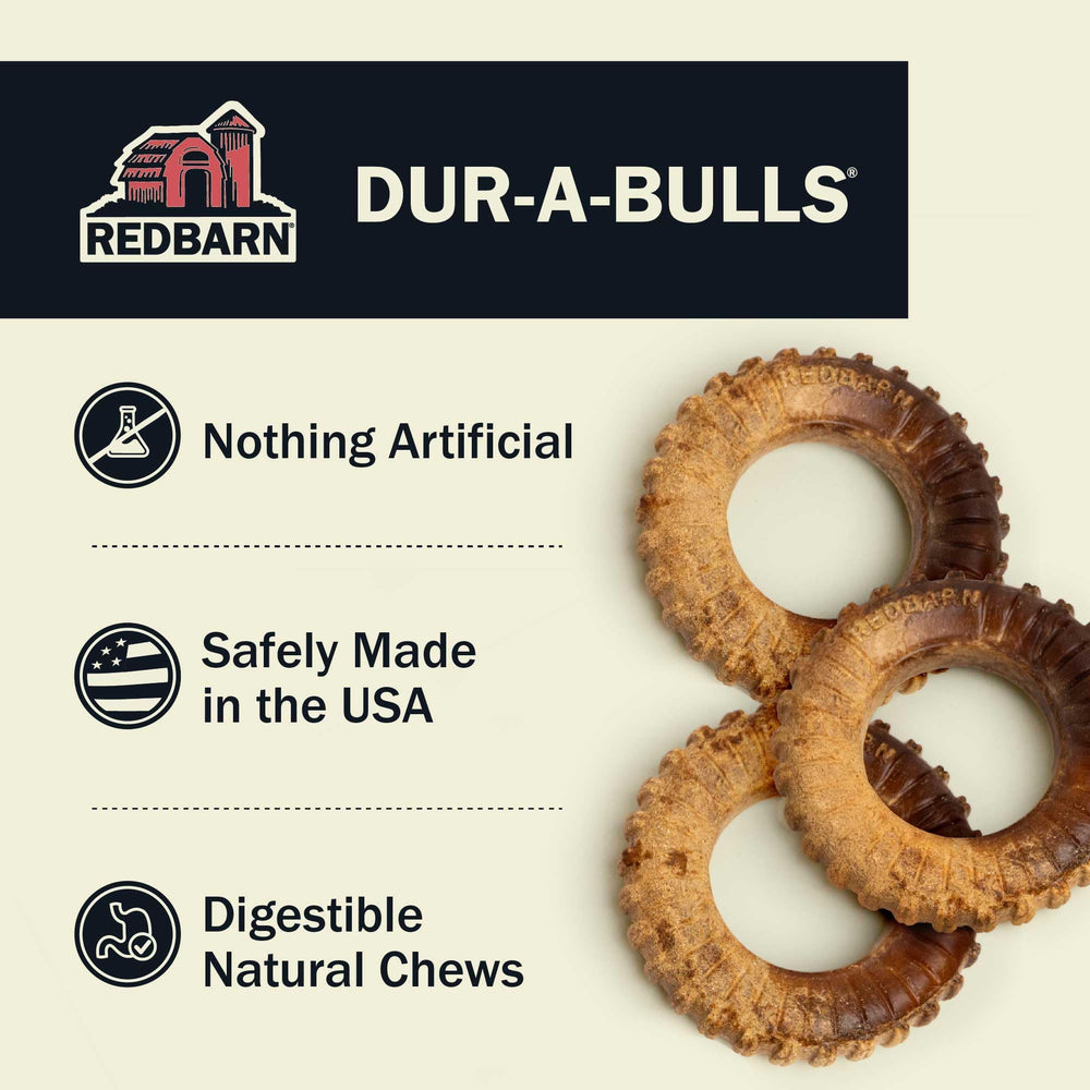 Trois roues Dur-A-Bulls pour chien, goût fumé et longue durée.