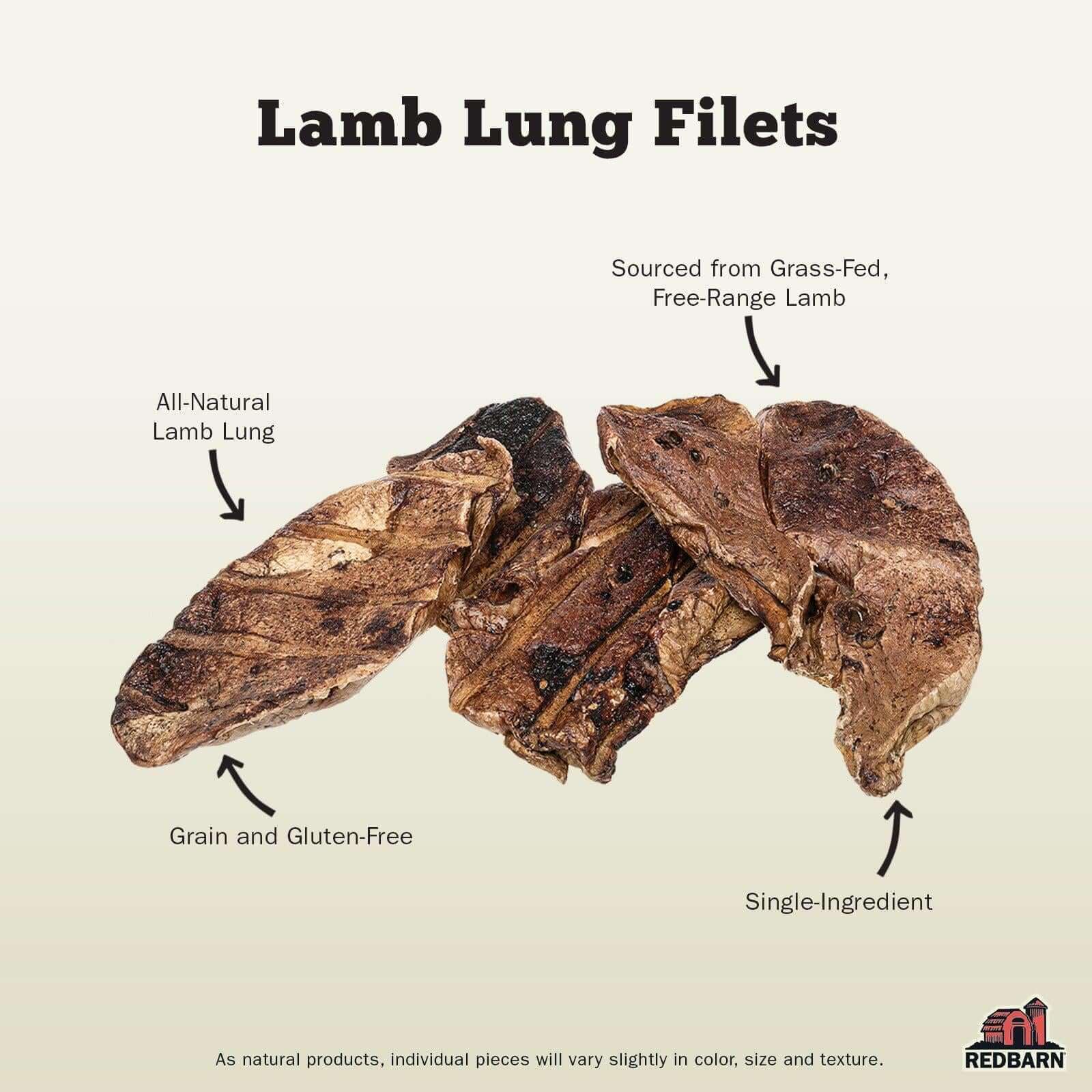 Redbarn filets poumon d'agneau: texture croustillante ideale pour friandises quotidiennes.