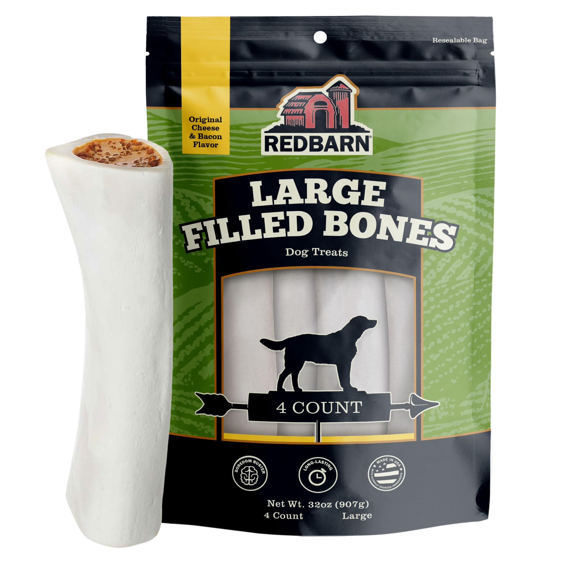 Redbarn os-femur-rempli fromage-bacon emballage attrayant pour chien