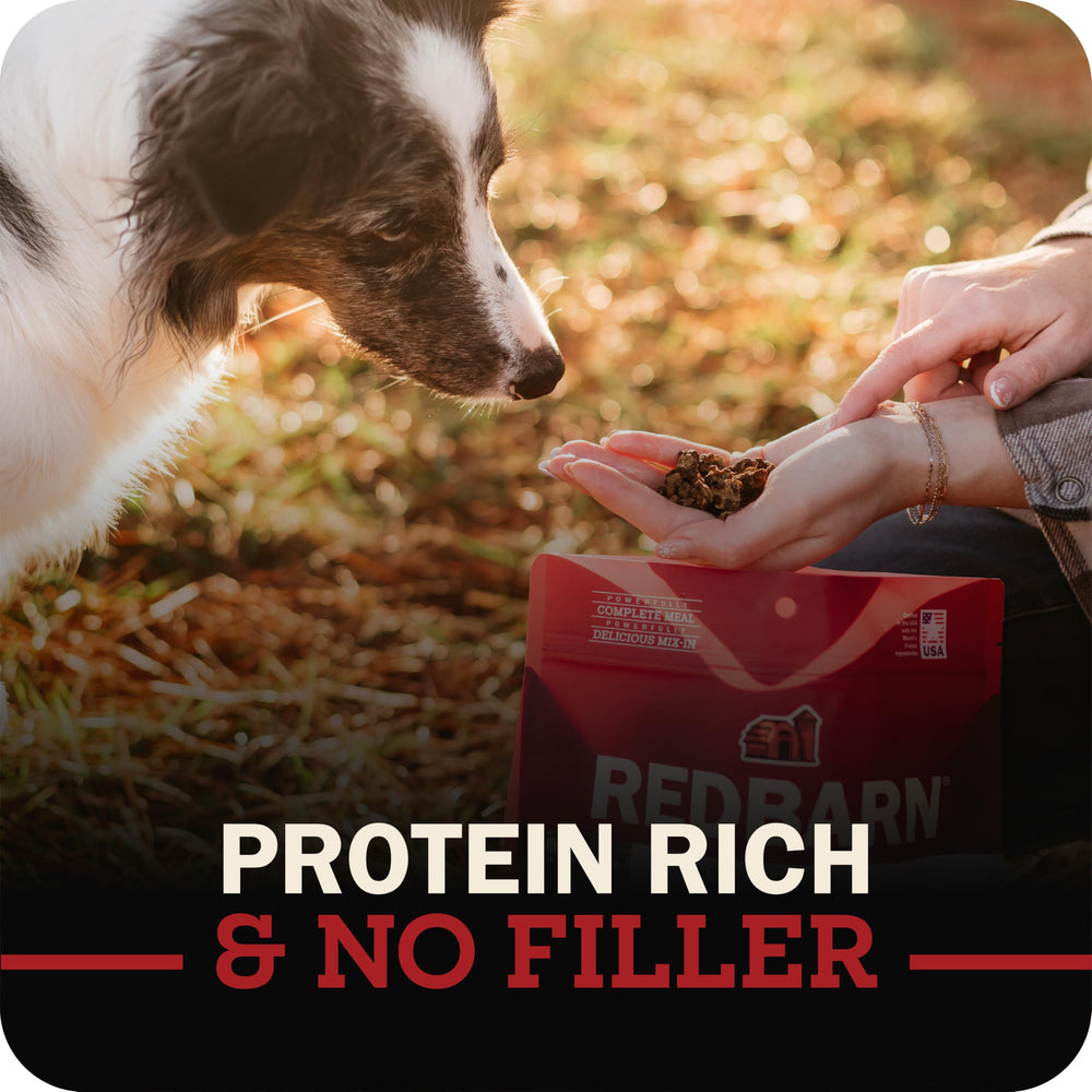 Redbarn Powerfood fabrique aux États‑Unis, petits lots pour fraîcheur et traçabilité.