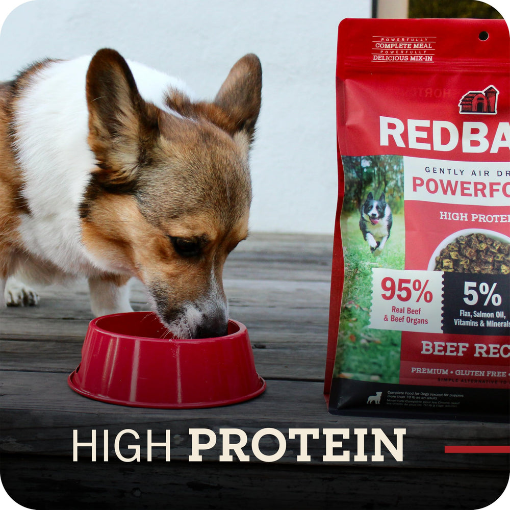 Redbarn Powerfood sans additifs artificiels, composition pure et transparente.