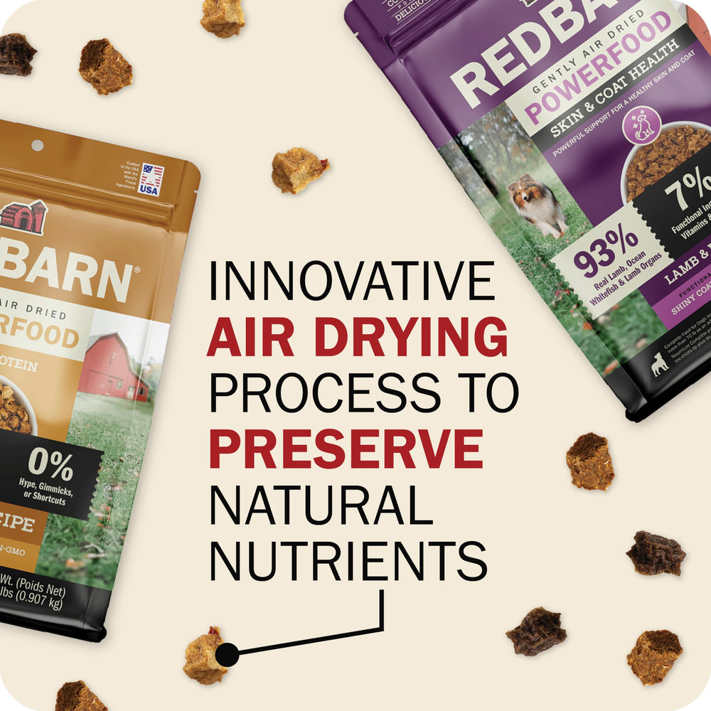 Redbarn Powerfood sans céréales, sans blé ni soja, alimentation adaptée pour chien.