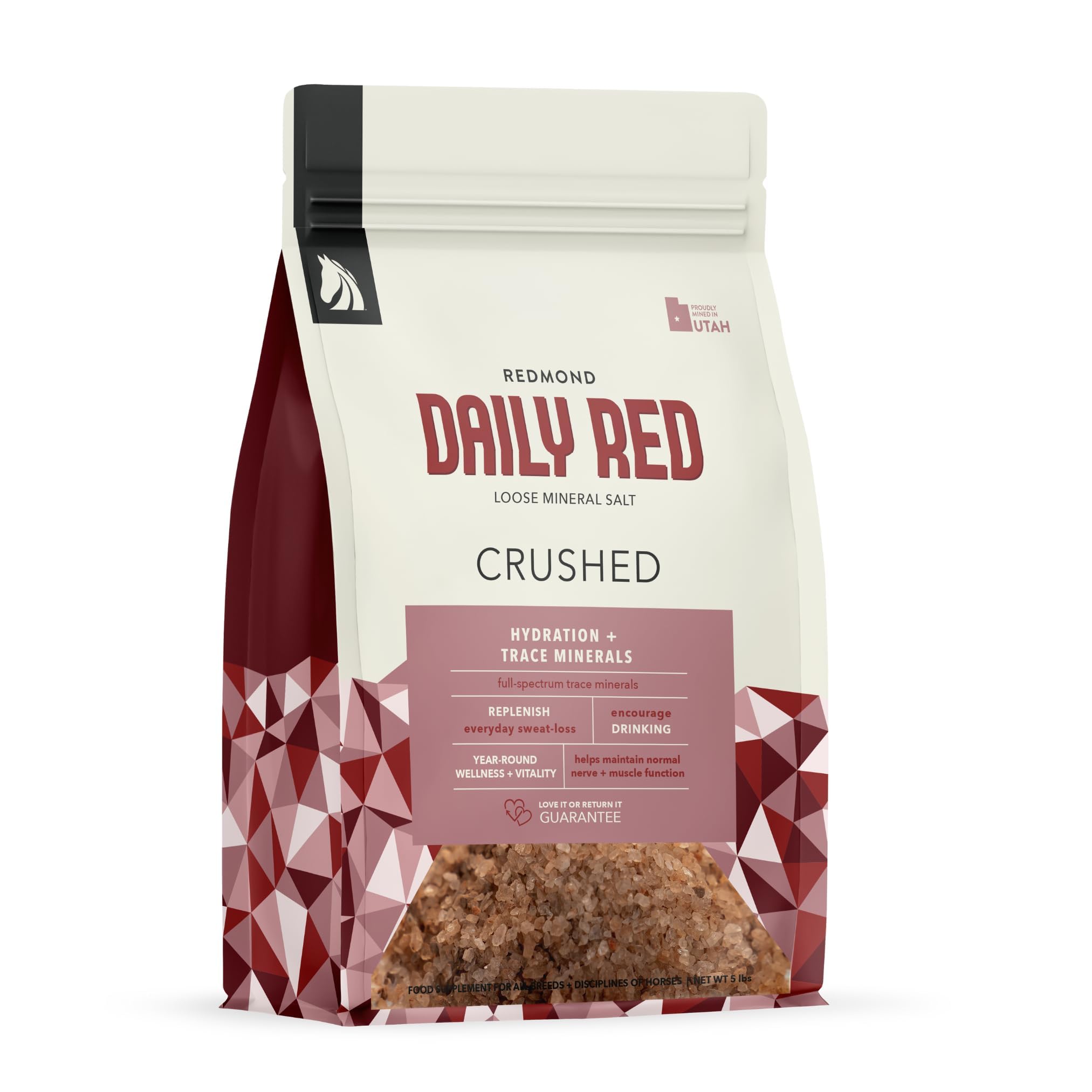 REDMOND Daily Red, emballage clair, favorise l'hydratation quotidienne du cheval.