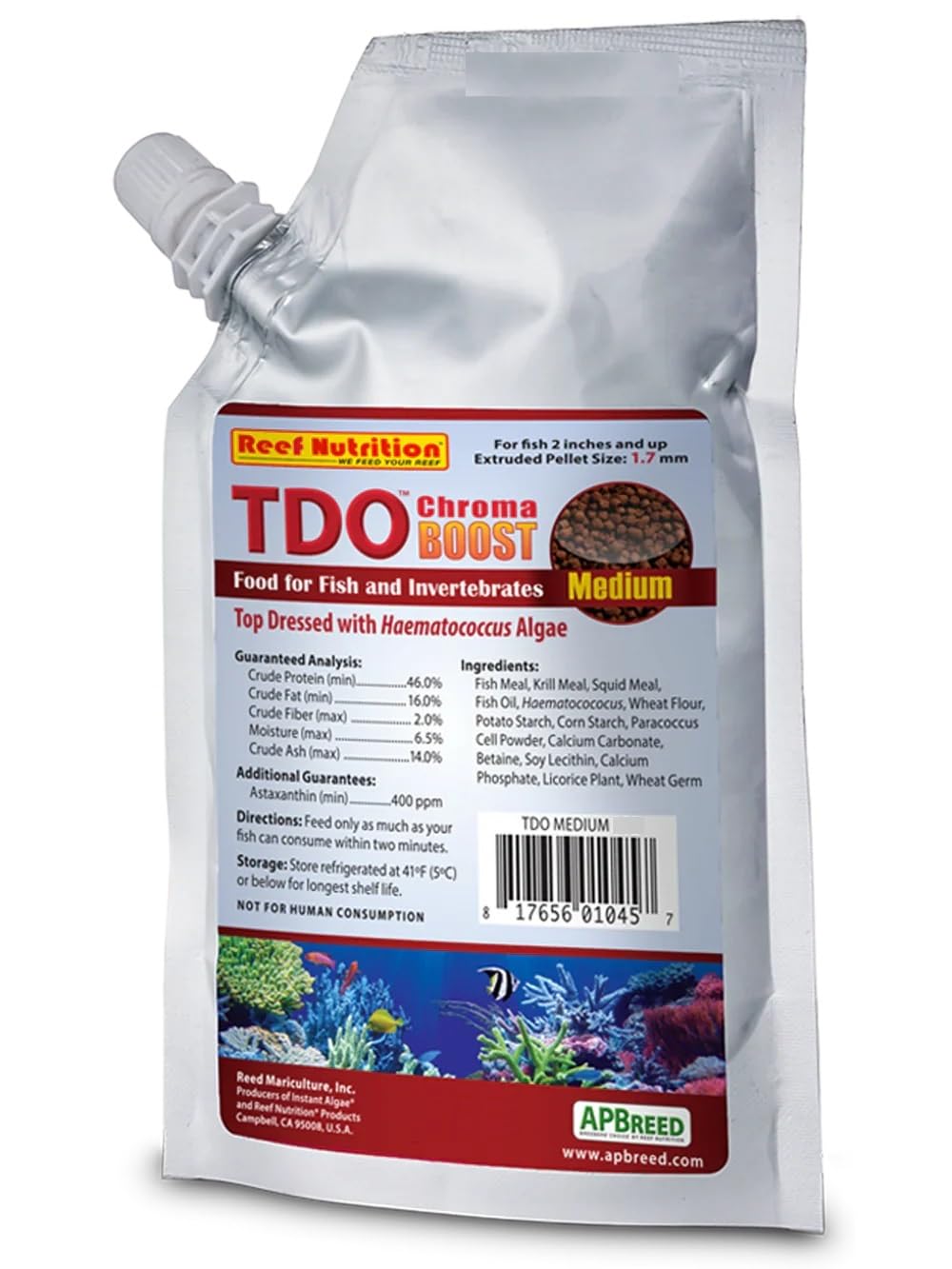 Nourriture Reed Mariculture TDO Chroma Boost – granulés 1,7 mm pour poissons récifaux, couleur potentielle.
