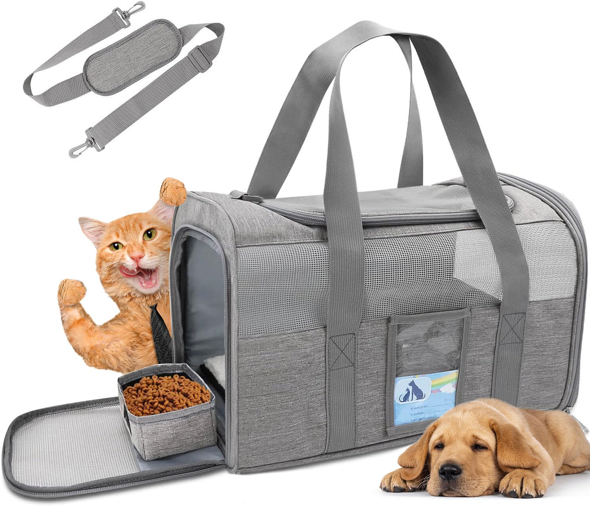 Sac de transport Refrze pour chat, extérieur gris, transport sûr en déplacement.