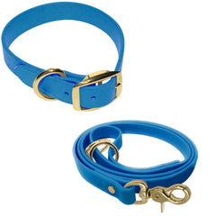 Collier Regal bleu imperméable avec boucles dorées, parfait pour les promenades.