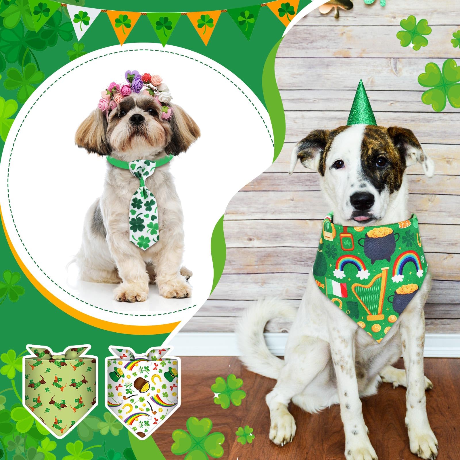 Ensemble Reginary Saint-Patrick pour chien, idéal pour photos et défilés.