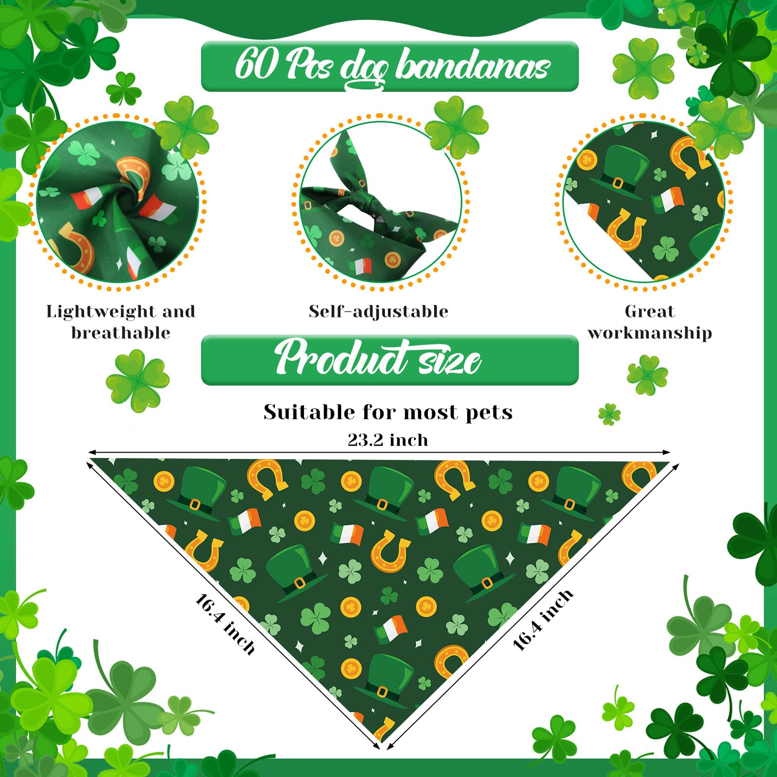 Noeuds Reginary Saint-Patrick pour chien, réglables pour un ajustement confortable.