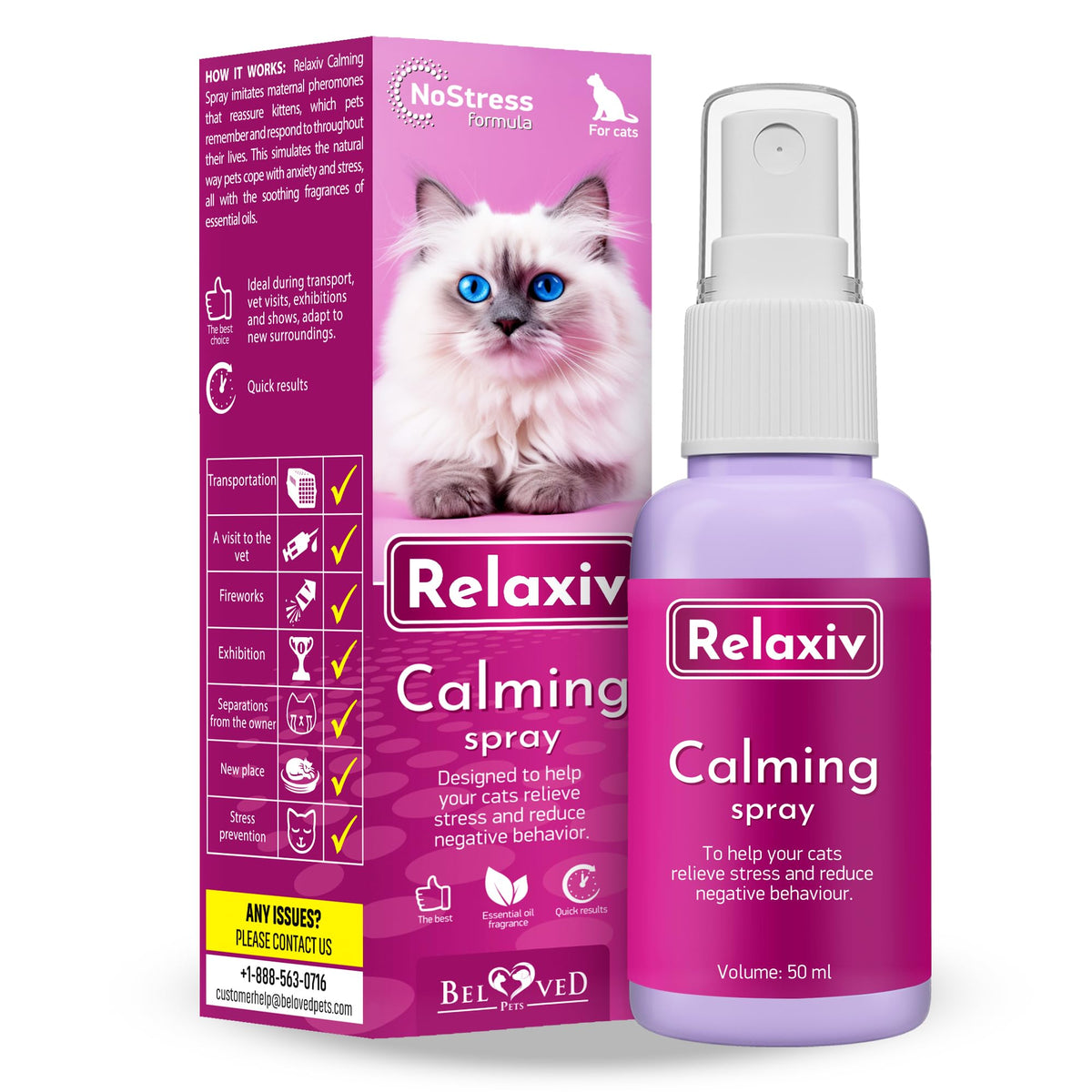Relaxivet bouteille-spray-apaisant-chat apaise lors des déplacements