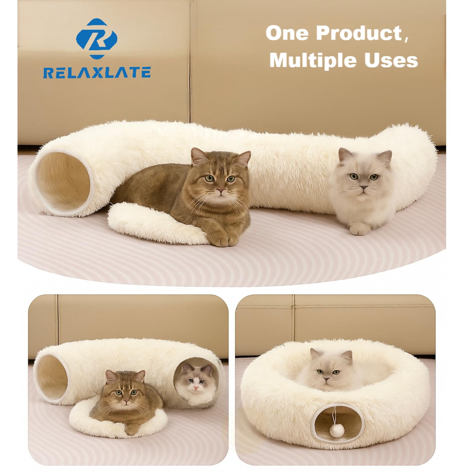 RELAXLATE tunnel chat rond avec coussin amovible, entretien pratique.