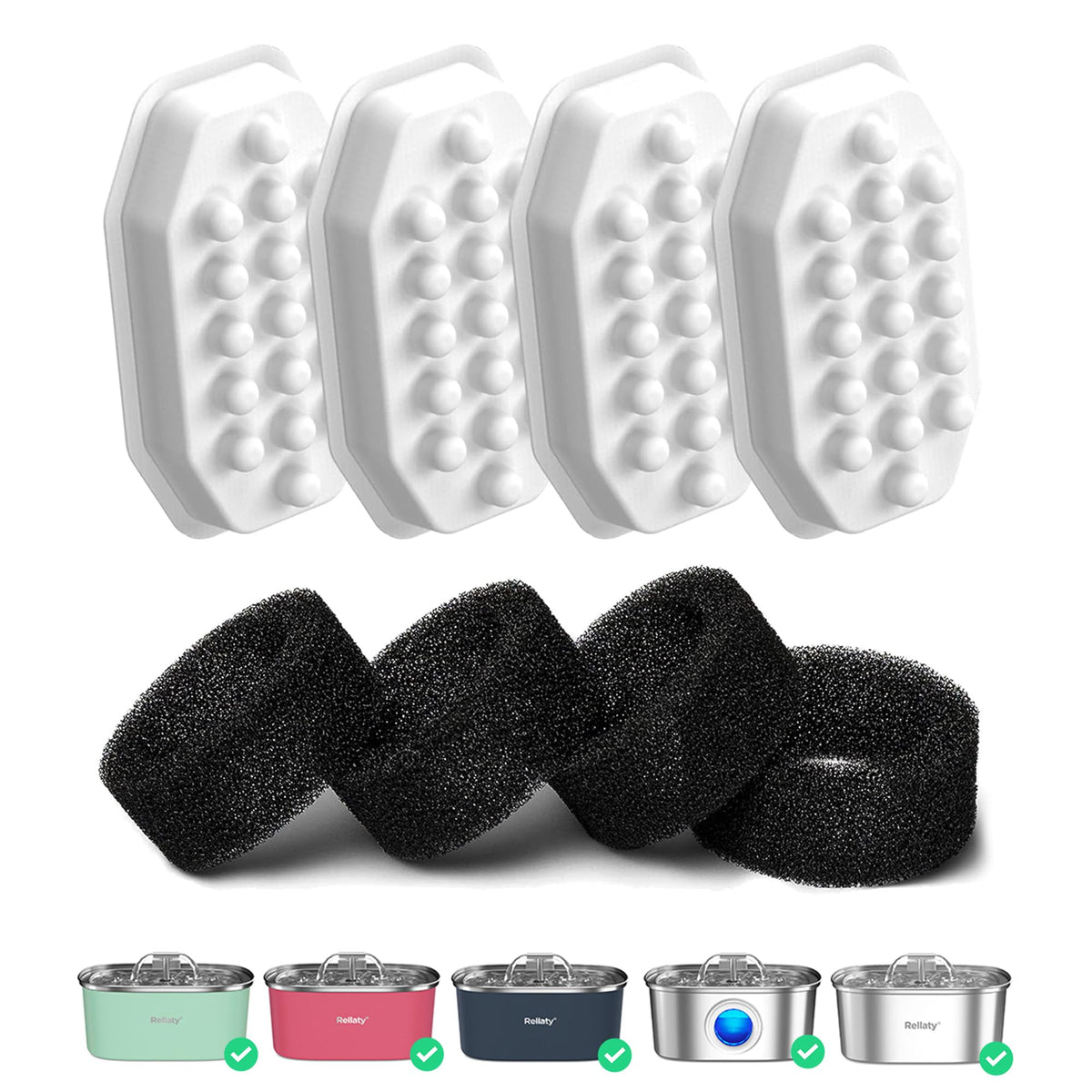Filtre Rellaty pour fontaine chat avec filtration triple pour eau plus fraîche.