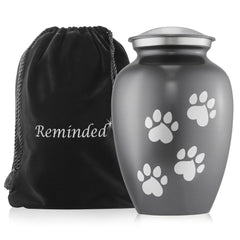 Urne Reminded en laiton avec empreinte-patte-grise, mémoire durable pour les compagnons.