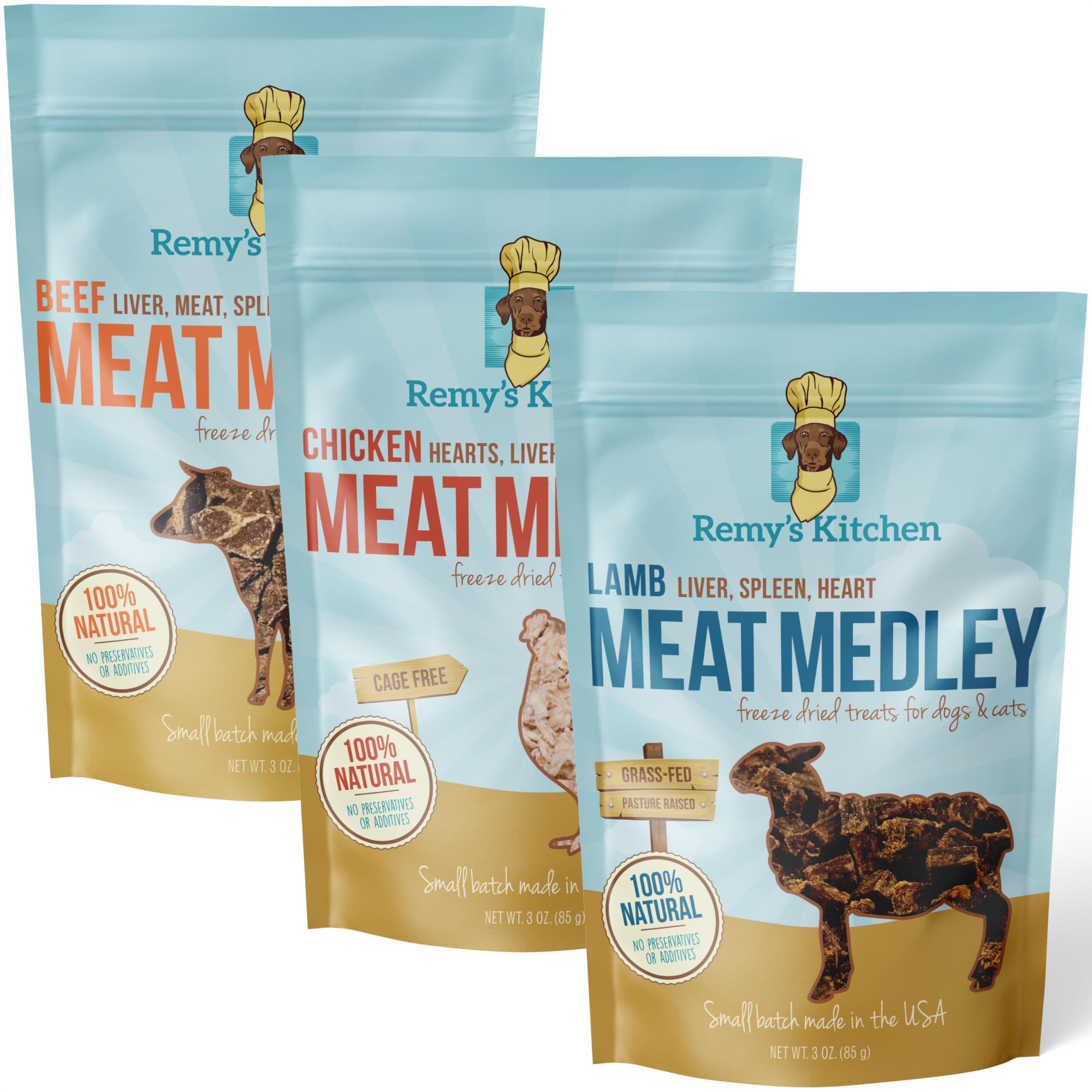 Remy’s Kitchen Meat Medley – emballage avant, friandises savoureuses et faciles à doser.