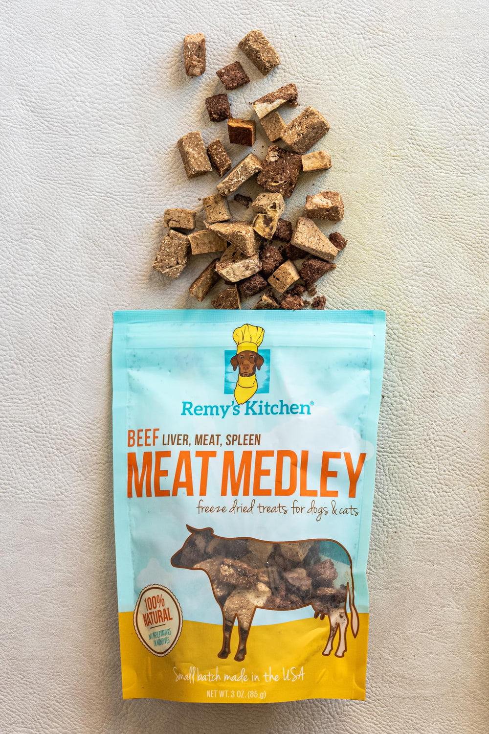 Remy’s Kitchen Meat Medley – texture lyophilisée croquante, conservation du goût et des nutriments.