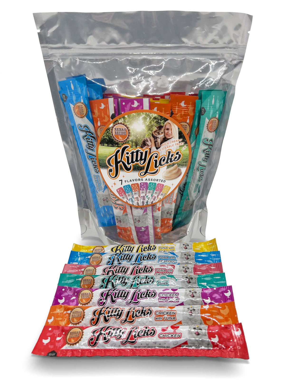 Rena's Recipe Kitty Licks ensemble de 28 tubes, friandise onctueuse idéale pour chats.