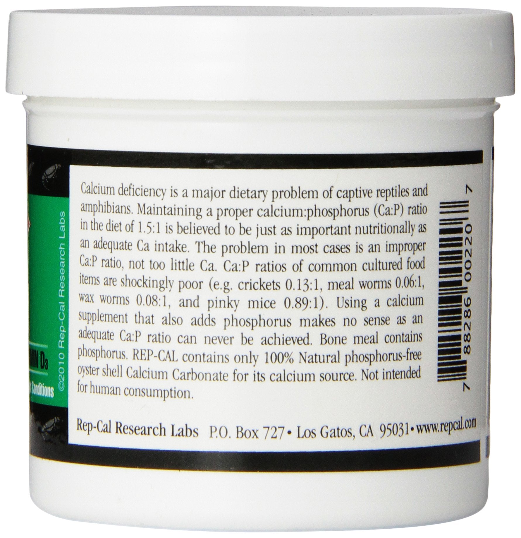 Rep-Cal poudre calcium sans phosphore, dose précise pour les repas des reptiles.